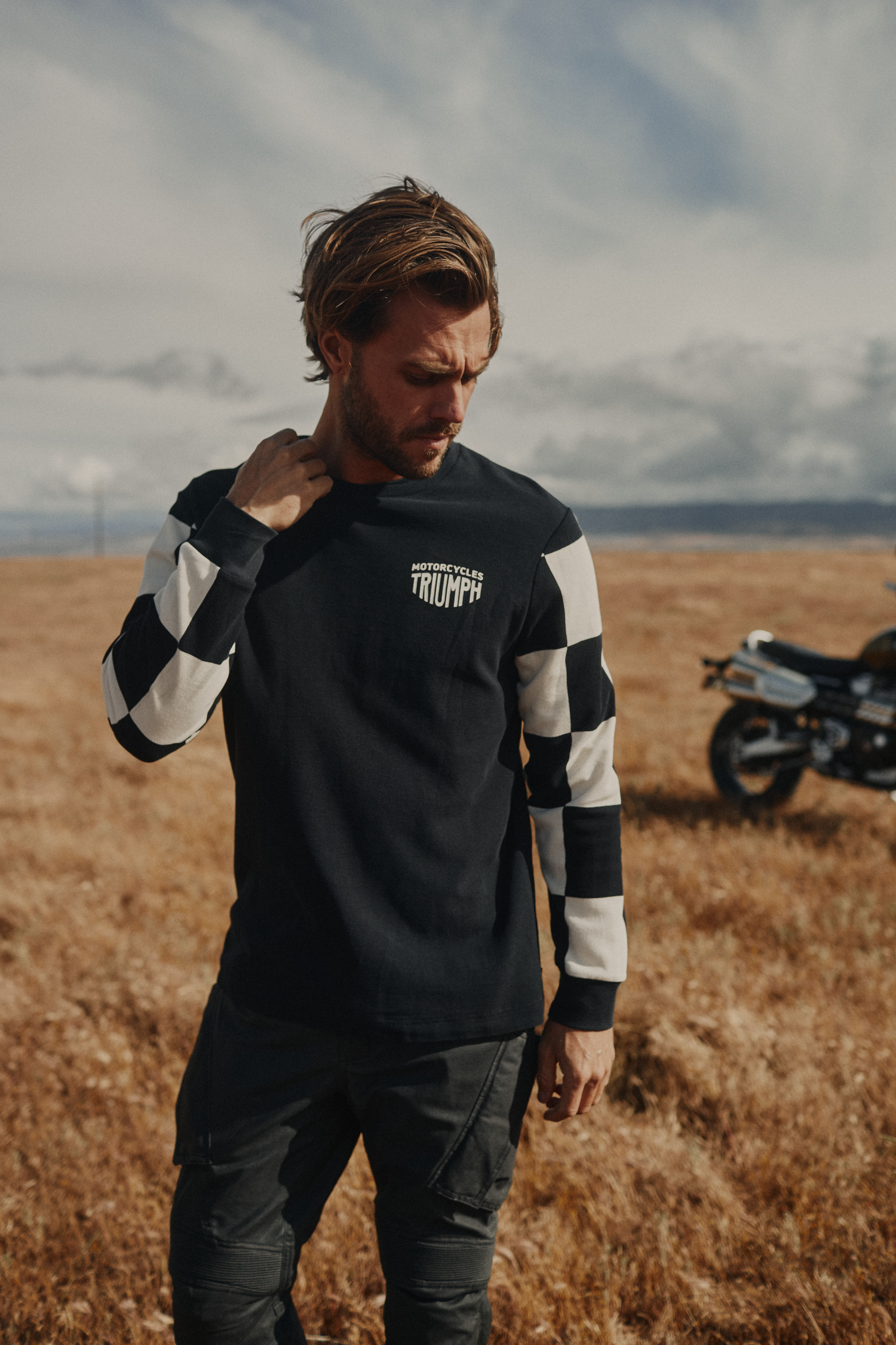 Harker Checkerboard Long Sleeve Tee in Black & Bone | Casual